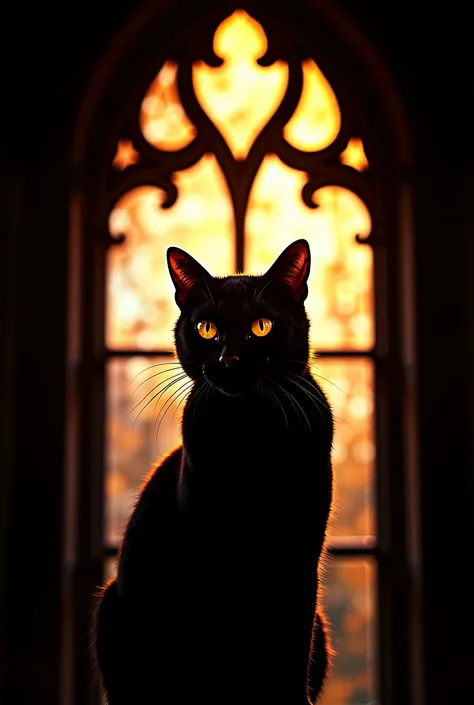 araffe silhouette of a cat in front of a  Stained Glass window, maxim verehin  Stained Glass, on a  Stained Glass window, backlit  Stained Glass,  Cat Silhouettes ,  Stained Glass art,  Stained Glass,  Stained Glass, “Dirty” ,  Cat Dark Gods ,  mysterious ...