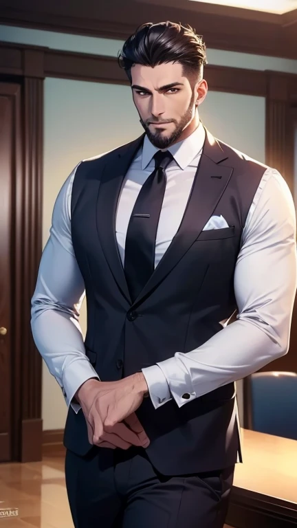 (   best quality,4K,8k,   highres,   masterpiece :1.2),   ultra-detailed   ,(realistic,photorealistic,photo-realistic:1.37),34 years old, man,3 day beard,Beautiful anime,Portraits,strong,Masculine,   with dark hair  ,sharp jaw,     mesmerizing eyes     ,  ...