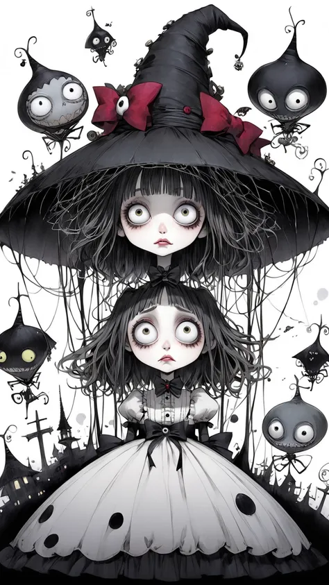    Tim Burton's style、 Satirical illustrations