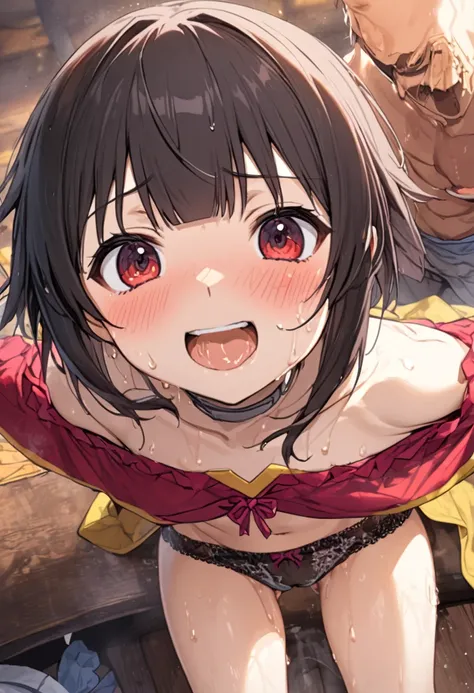 (NSFW:1.2)、(masterpiece、Best Quality、Super detailed、Anime-like、Built-in、Tabletop、Detailed face、cute)、******、(((sweat)))、KonoSuba、Megumin、Black short hair、Red eyes、Sexy pose、underwear、((Dirty panties、Panty stains、Yellowing of panties))、((Focus on panties))、...