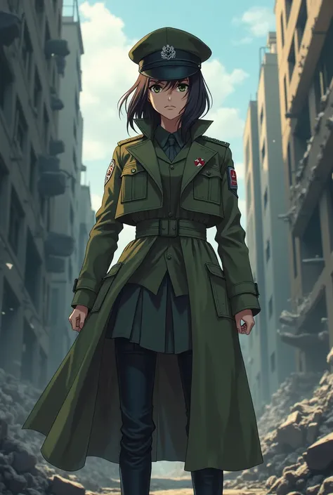 Anime character with military trench coat and hat