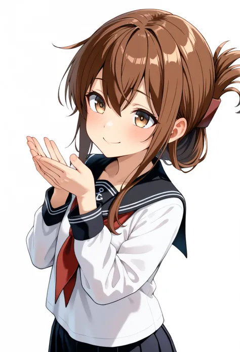  top quality,  Amazing Quality ,   very aesthetic  ,   is ridiculous,
 1 girl, Lightning \( Kantai Collection\),  Hair,  summary hair ,  long hair,  brown eyes,,  long hair,  Hair,  brown eyes,  Folded Ponytail , Lightning ( Kantai Collection),  skirt,  sc...