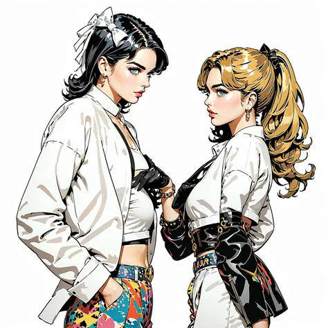 (masterpiece,   top quality of talks),  pop art  , idol style ,  collage art, JoJo Style ,Part 5 , two girls 
