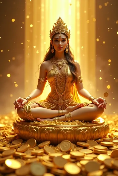 Diosa Lakshmi dorado, with gold coins