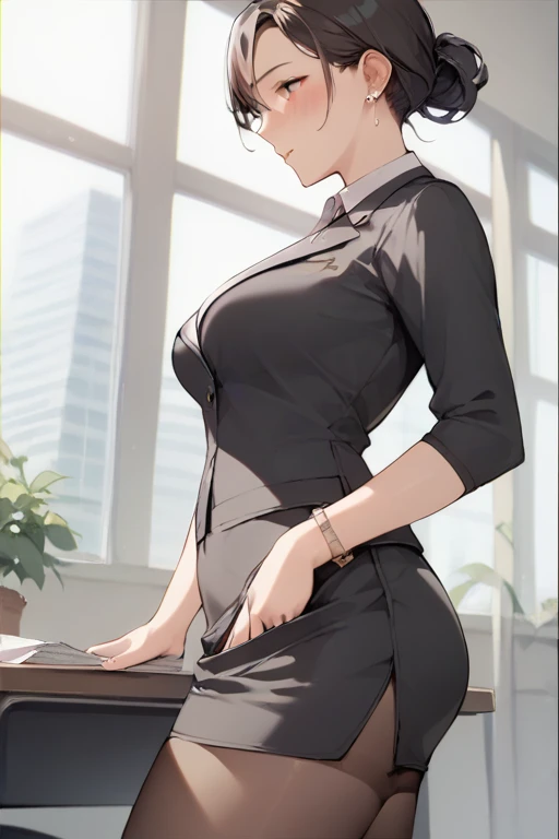  score_9,  score_8_ up the side,  score_7_ up the side,  score_6_ up the side,  score_5_ up the side,  score_4_ up the side,  source_Anime, tag1,  tag2, nsfw， uncensored，(masterpiece,  top quality:1.2),((Office lady suit:1.4))，classroom、( Short Skirt )， ey...