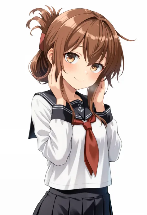  top quality,  Amazing Quality ,   very aesthetic  ,   is ridiculous,
 1 girl, Lightning \( Kantai Collection\),  Hair,  summary hair ,  long hair,  brown eyes,,  long hair,  Hair,  brown eyes,  Folded Ponytail , Lightning ( Kantai Collection),  skirt,  sc...