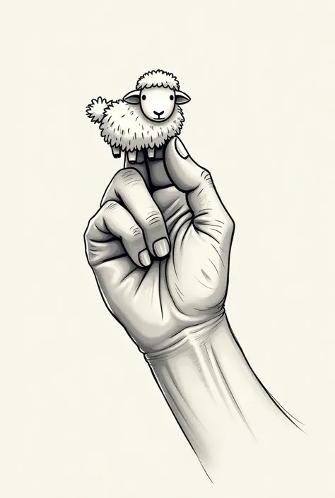 this is really great, though I want you to generate a manly hand holding a very small and puffy sheep In this exact ren drawing style and it’s a tattoo Sample So it’s not colored, but very linear ren’s style God’s Hand holding a small puffy sheep, like a v...