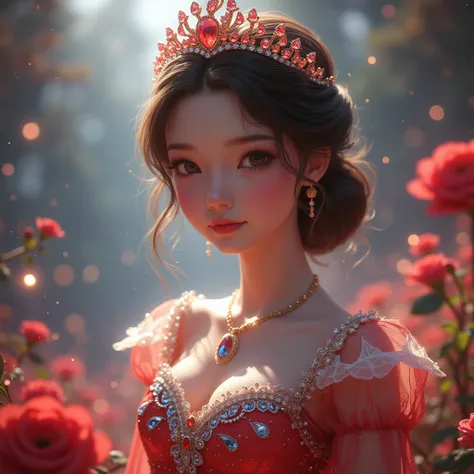 ( Gem Country  )、(   Adorable Jewel Princess   、Age 19、  Decorate a Medium Bust 、)、(Princess Majesty  )、(A loving gaze)、(  Decorate a Medium Bust  )、   perfect face 、 Beautiful hairstyle、( Ruby Tiara )、   detailed eyes , (   Anatomically correct hands and ...