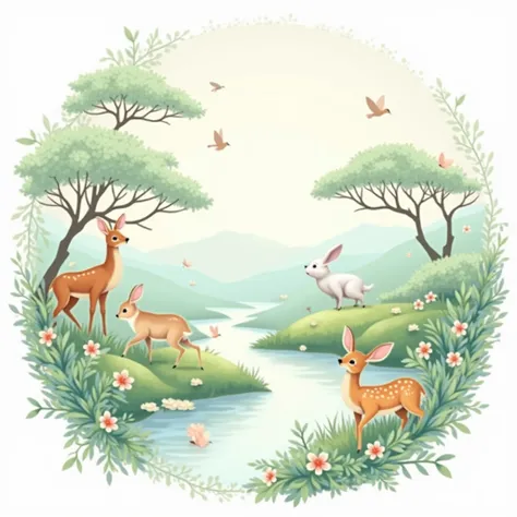 Create a nature-inspired  design featuring serene landscapes and wildlife. Utilize a soft color palette and intricate details to capture the beauty of the outdoors, tipseason, white Background