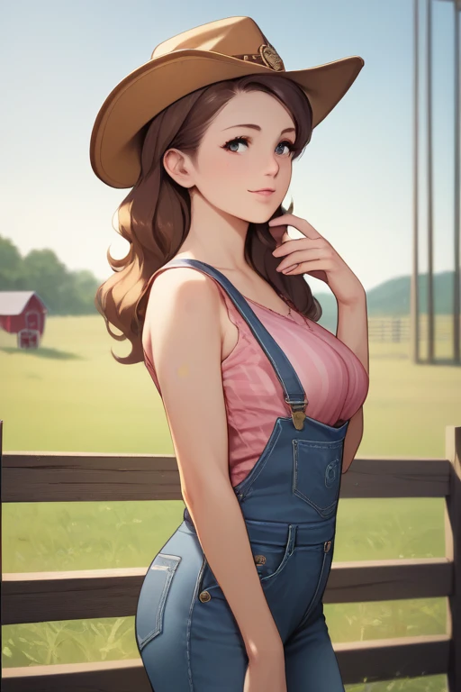  score_9,  score_8_ up the side,  score_7_ up the side,  score_6_ up the side,  score_5_ up the side,  score_4_ up the side,  source_Anime, tag1,  tag2, nsfw， uncensored， 1 girl,  cowboy hat , Cute Features, Soft Features, southern belle, loose brown hair ...