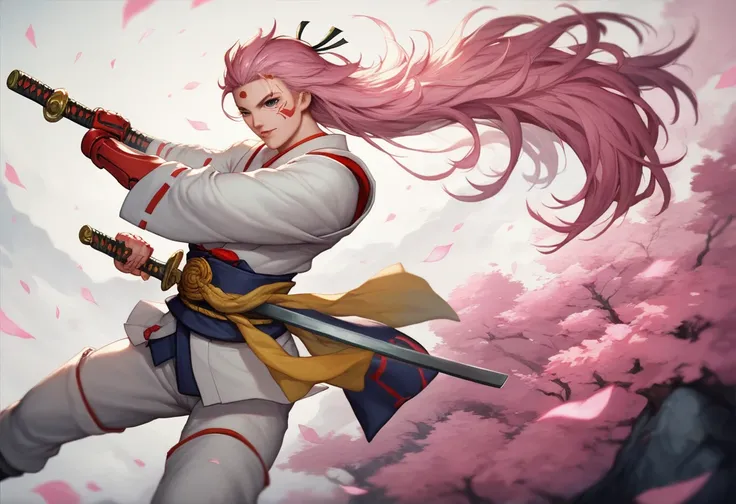 painting of a  samurai with a sword in a pink field, cyborg  samurai,  samurai warrior, Japanese Warrior,  samurai style,  samurai, japanese  samurai,  samurai portrait,  Feudal Japanese Art , cyberpunk  samurai,  inspired by Kano Hogai ,  inspired by Kano...