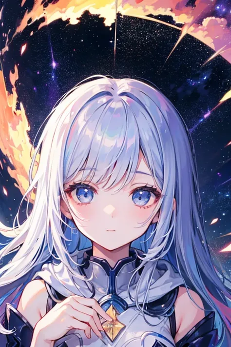   attention to detail ,  Super Detail,  super high resolution,  A girl having a great time in the galaxy of dreams , Surrounded by stars, Warm light shining on her , Background、 Starry sky with colorful galaxies and galactic clouds,  STARS FLYING AROUND HE...