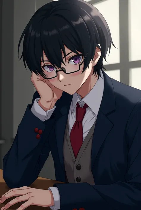 Lelouch vi Britannia with nerdy school uniform wearing eye glasses 