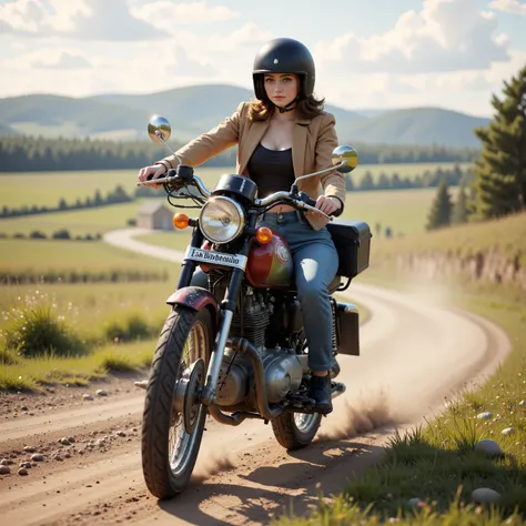  Super Cub、 unpaved and bumpy road in the countryside、Running at 40 km/h ！ girl not used to driving 、jet helmet