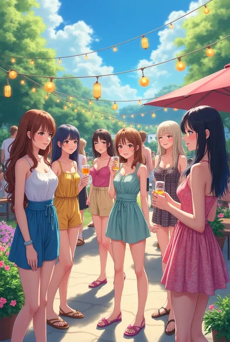 anime women  summer party