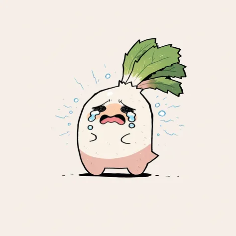 1daikon, close-up shot of daikon face, crying with tears, scream, eyes filled tear, simple white background, artist:rariatto \(ganguri\), no human, very awa, masterpiece, best quality, newest, highres, absurdres 