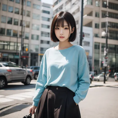 Asian beauty with short hair, 25 years old, wearing long-sleeved clothes