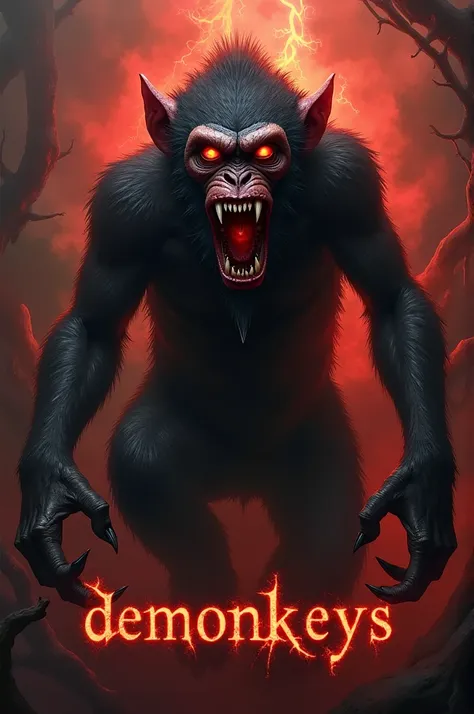 Generate the image of a demon monkey with the phrase DEMONKEYS below it 