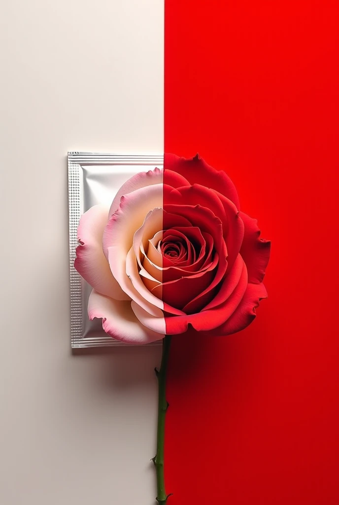 A white pack of drugs on the right side and a rose on the left side Wallpaper Thriller ed red and white combination is a scary wallpaper