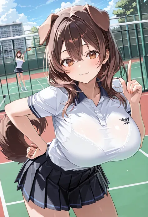 ( top quality , 8k , masterpiece , incredibly absurdres , beautiful woman , perfect body , super detailed skin , highly detailed eyes and face , 1 person ) , Inugami King , original hair color , brown hair , brown eyes ,  dog ear , smile ,  will be happy ,...