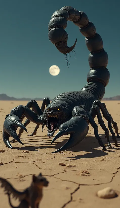 A giant black scorpion raises its deadly tail, venom dripping onto the cracked desert floor. Its claws clatter, reflecting the moonlight. Across from it, a manticore—its lion’s body tense, its bat wings spread, and its human-like face twisted into a cruel ...