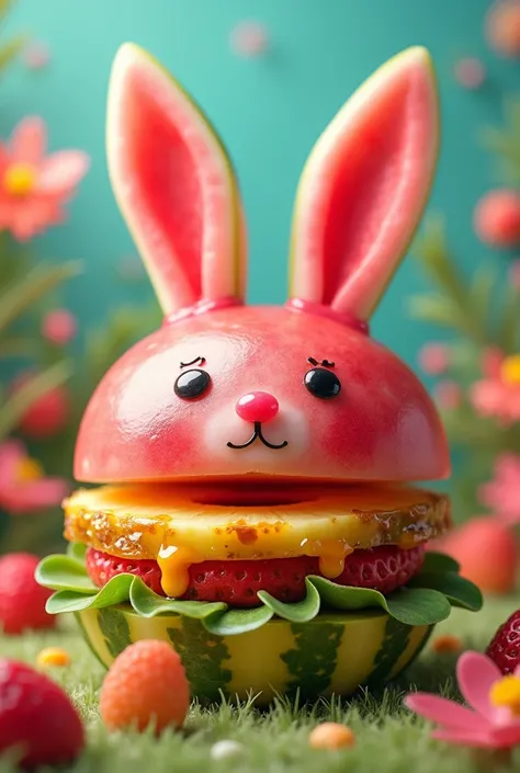 Create a fruit-based hamburger with a rabbit design 