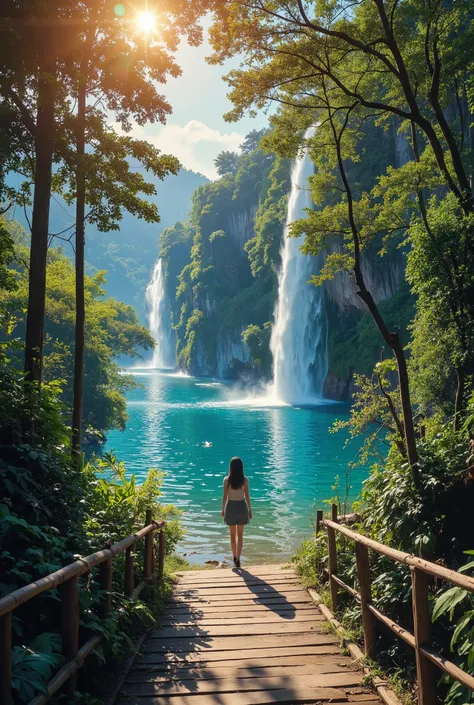 (masterpiece, top quality:1.2), Italian style abstract painting,rough sketch,no humans, Plitvice Lakes,Rustic Promenade , beautiful lake above lake water,Running Water,Beautiful Underwater,dynamic、Water surface reflection,anime background, cinematic lig...
