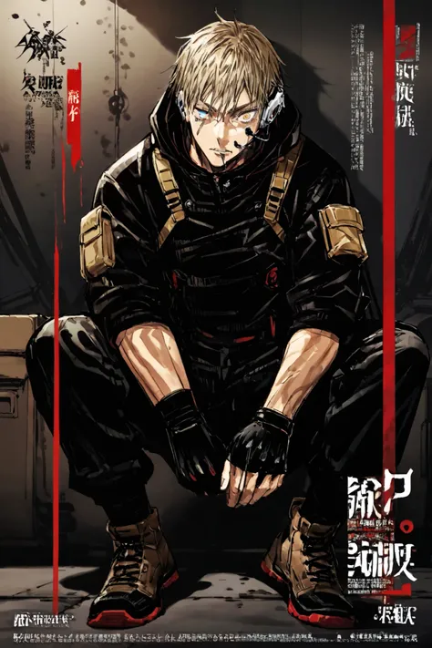 appearance:

hair: short and messy,  in silver or black with red reflections .

eyes:  Intense red with torn pupils ,  shine slightly when you activate your power .

Clothes:

 Wear a black tactical jacket with red and gold details ,  with a hood that you ...