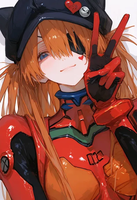 最 high quality, masterpiece,  748cm style ,  1 girl, heart face mark ,  v overeye ,  staring at viewers,  Closed Mouth, smile、8k wallpaper、masterpiece、最 high quality 、  high quality 、  high detail、、  absurd,  latest,  woman 1 person 、  Soryu Asuka Langley ...