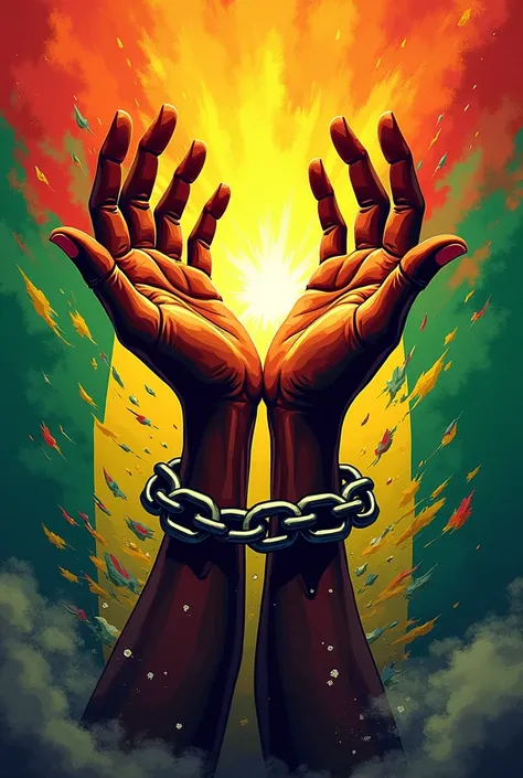 Creative freedom hands breaking from chains to showcase Grenada independence and vibrant colours and flag