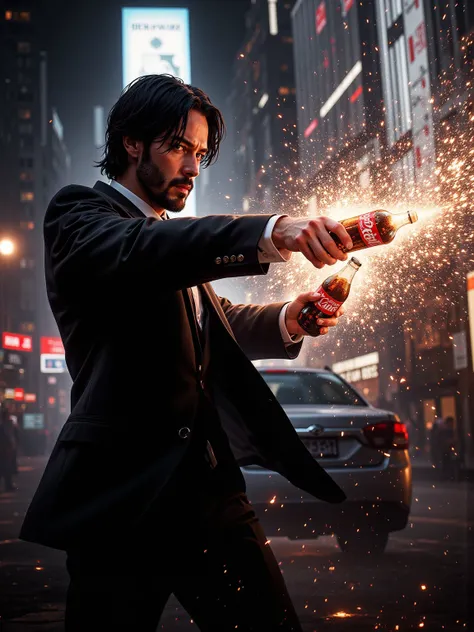 John Wick Fights in Mentos coke , splash bottle on hands