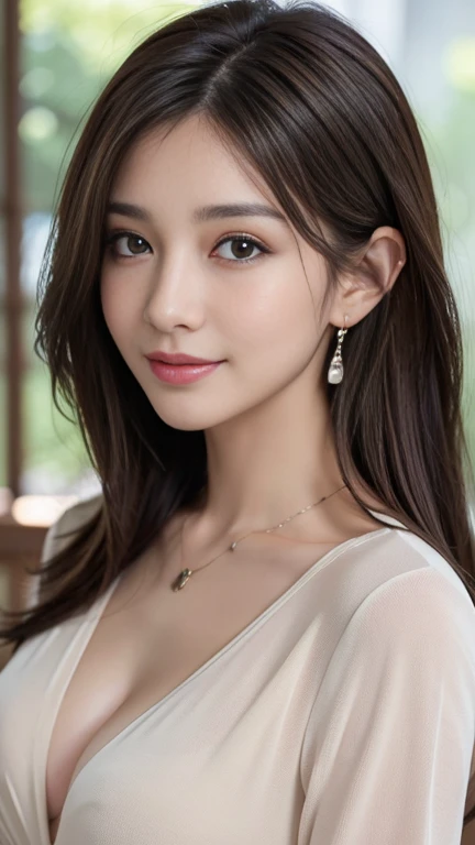   top quality ,   is present,   very detailed, finely,   high resolution,  8k wallpaper,    1 Beautiful Woman with Sharp Ears   ,,    light brown tousled hair   ,,  G ,    Perfect Dynamic Configuration ,   beautiful detailed eyes , Thin Hair,  smile,    mo...