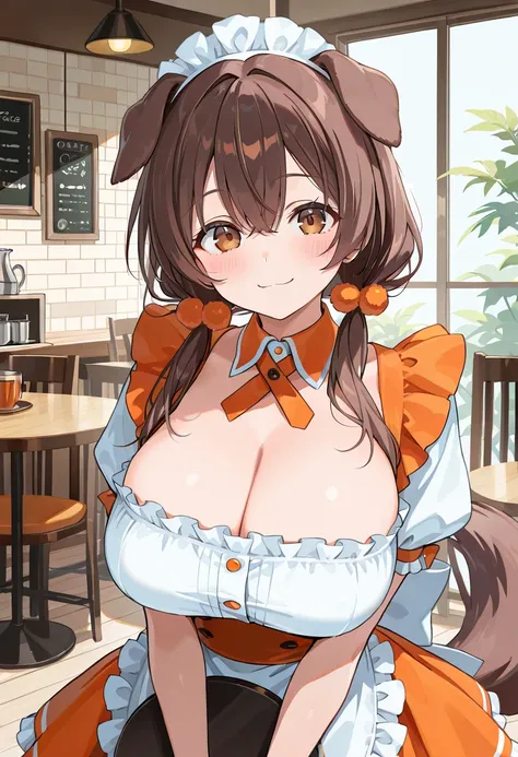 ( top quality , 8k , masterpiece , incredibly absurdres , beautiful woman , perfect body , super detailed skin , highly detailed eyes and face , 1 person ) , Inugami King , original hair color , brown hair , brown eyes ,  dog ear , smile ,  will be happy ,...