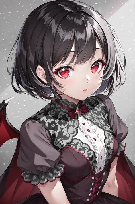 A cute vampire girl with short black hair and red eyes, intricate details), masterpiece, best quality,absurdres