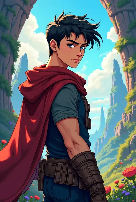 An animated illustration of a male protagonist for fantasy story 