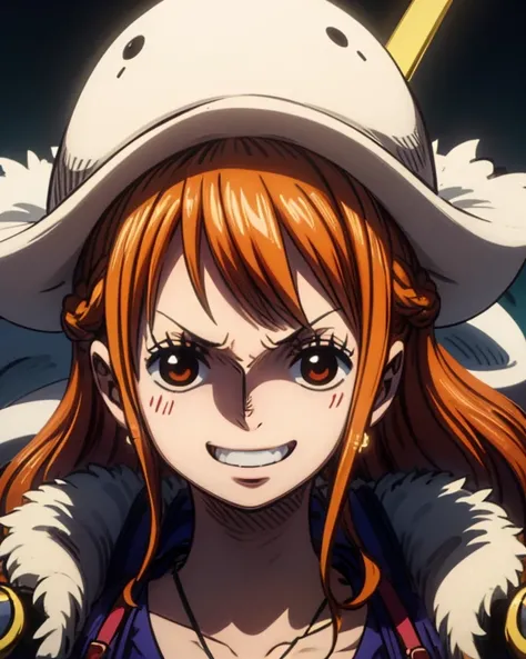 (最高masterpiece,  top quality, 4K, 8k,  high resolution,masterpiece:1.2), Nami in One Piece,smile,Mysterious Knight,Miracle,Power Spot,Fantastic world tree,Green Sun,Holy Sword,Holy Swordの斬撃, she is on an adventure to defeat the demon king,Mysterious Knight...