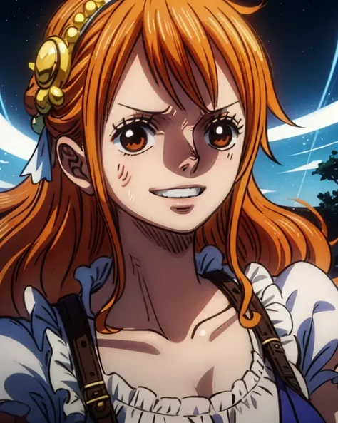 (最高masterpiece,  top quality, 4K, 8k,  high resolution,masterpiece:1.2), Nami in One Piece,smile,Mysterious Knight,Miracle,Power Spot,Fantastic world tree,Green Sun,Holy Sword,Holy Swordの斬撃,She's on an adventure to defeat the demon king,Mysterious Knightで剣...