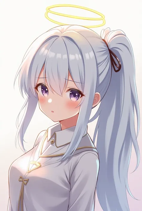 anime girl with angel wings and a halo on her head, an anime drawing by Shitao, trending on pixiv, neoism, kantai collection style, anime visual of a cute girl, smooth anime cg art, silver hair (ponytail), girls frontline style, silver hair girl, from girl...