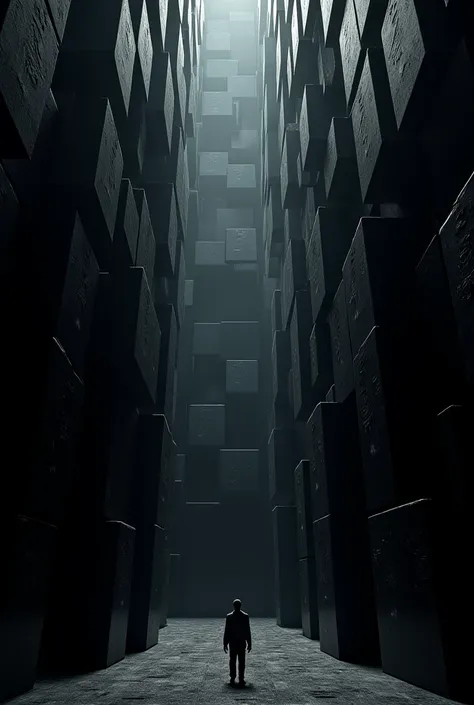 Towering, dark cubes rose into the high, pitch black ceiling, their arrangement around the finite space growing outward in a circular formation.

Over these cubes' faces, more fine prints constricted with mana could be seen, but they were not nearly as har...