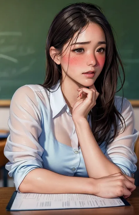 女性 teacher  , 
(((masterpiece))), ((  top quality)), (( 複雑な Details)), ((  super realistic realism )), ,  mature women,   mature women,   see through,    high definition  , illustration, 1人の mature women,    perfect hands,   Details,  美しい Detailsな目,   stra...