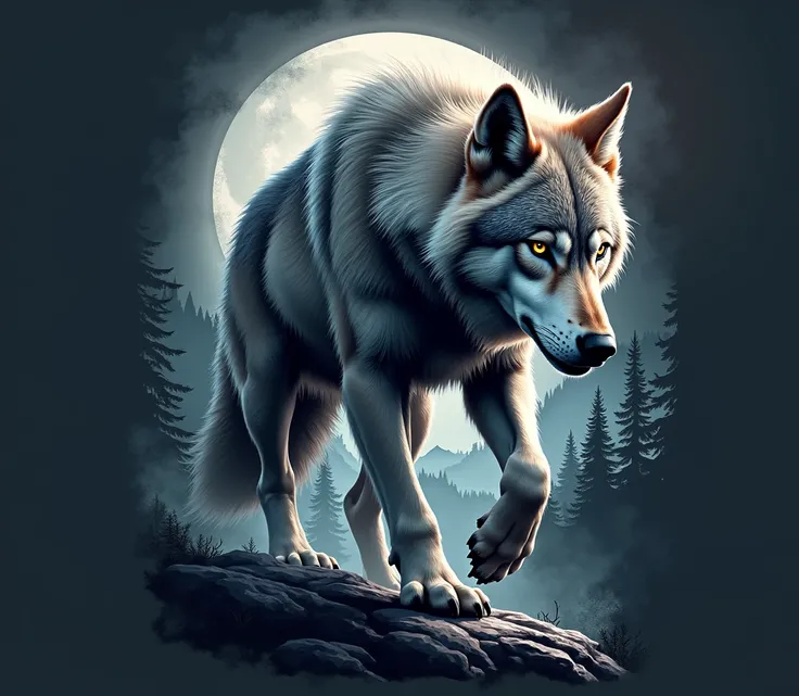 Create a wolf t-shirt print