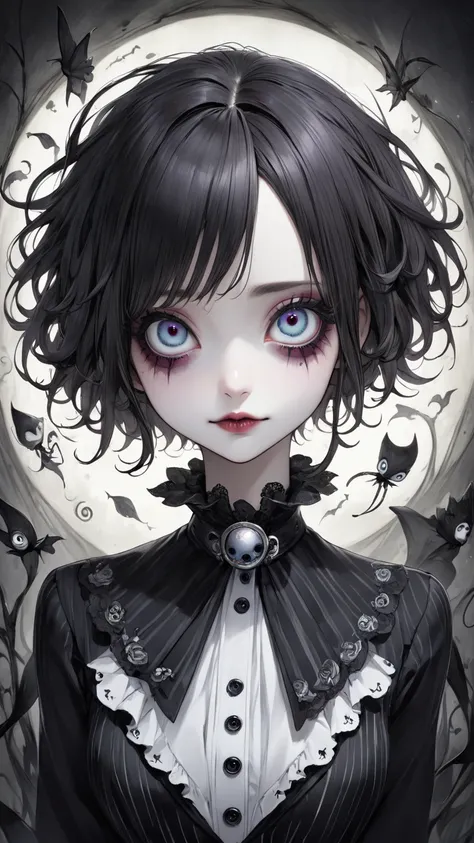 Tim Burton style 、Distinctive Face、have distinct facial features、