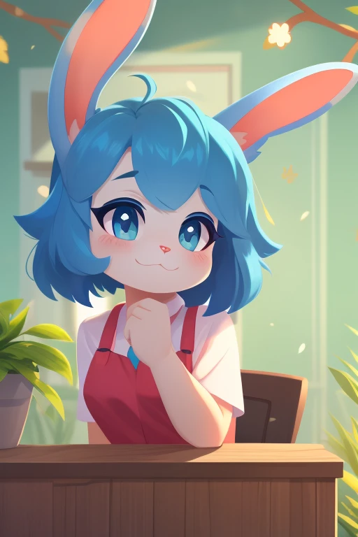 Girl Froy Ears Linger Rabbit Blue Hair Detament Body Cute Background Best quality Work Work 