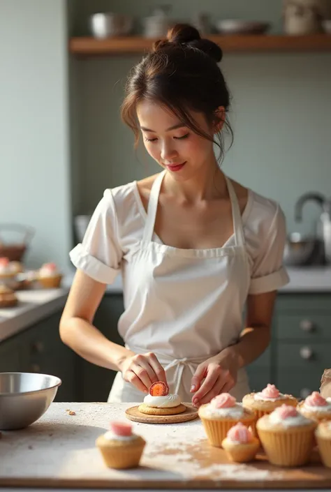 Create a delicate woman pastry chef