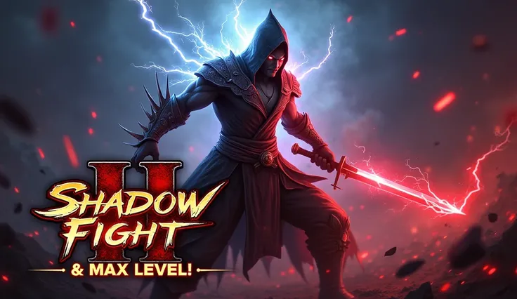 "A high-energy YouTube thumbnail for Shadow Fight 2 MOD APK 2.40.5 featuring an intense battle scene. The main character, a powerful shadow warrior, is glowing with max-level energy, surrounded by epic weapons and armor. Bold text highlights 'Unlimited Mon...