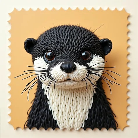 
a hand-woven otter, only the face, Logo, warm, stamp. simple,  black and white