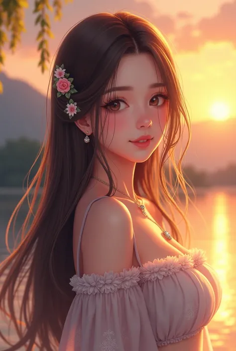 1 ,  serene expression,   mesmerizing eyes  ,  long, smooth hair ,langerie, sexy posture,   Porcelain Skin , subtle blush ,  crystal pendant
BREAK
Golden Hour , ( Hoop lighting ):1.2, hot, sun flare,  soft shadows ,  vibrant colors, pictorial effect ,  dre...