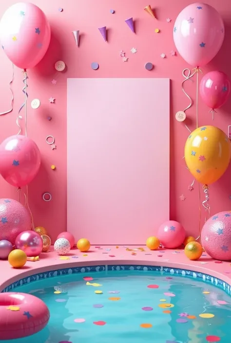 
Create an image that is a pink background with balloons and decorations inspired by Pool Party that is a birthday invitation that says I invite you to celebrate my 25th birthday in Spanish