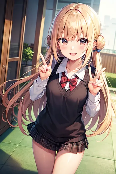 Anzu Futaba,smile,double peace,in the school