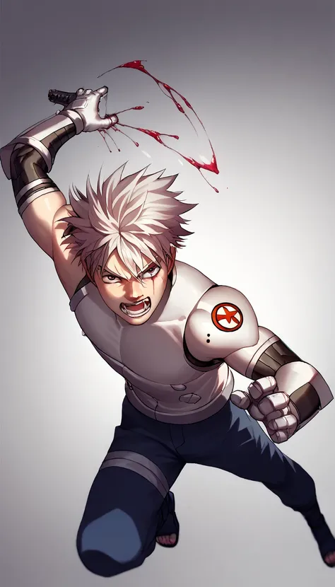 score_9, score_8_above, score_7_above, source_ animate a strong young man , beautiful, thin,  he's wearing the ANBU uniform, He's bleeding ,  fight position , corpo thin definido 